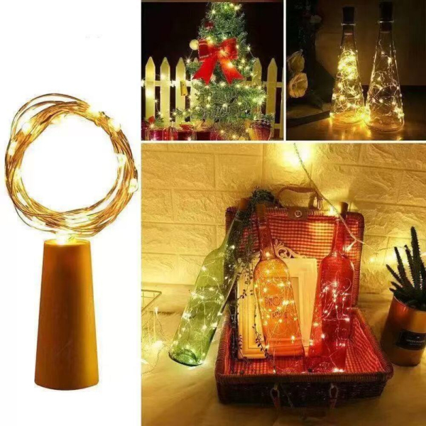 Flaschenlicht 12 Stk. – 10 LED Flaschenlichterkette mit Korken – 3 Modi (Blinken & Dauerlicht) – Warmweiß – 1 m Silberdraht – Deko für Flaschen, Party, Hochzeit & Weihnachten